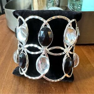 Chico's Elegant Silver and Black Gemstone Cuff Bracelet